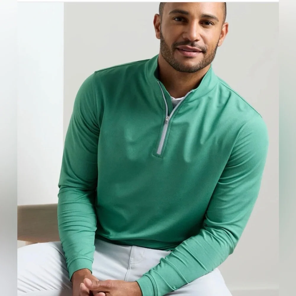 Peter Millar Men's Mint Green Quarter-Zip Performance Sweater